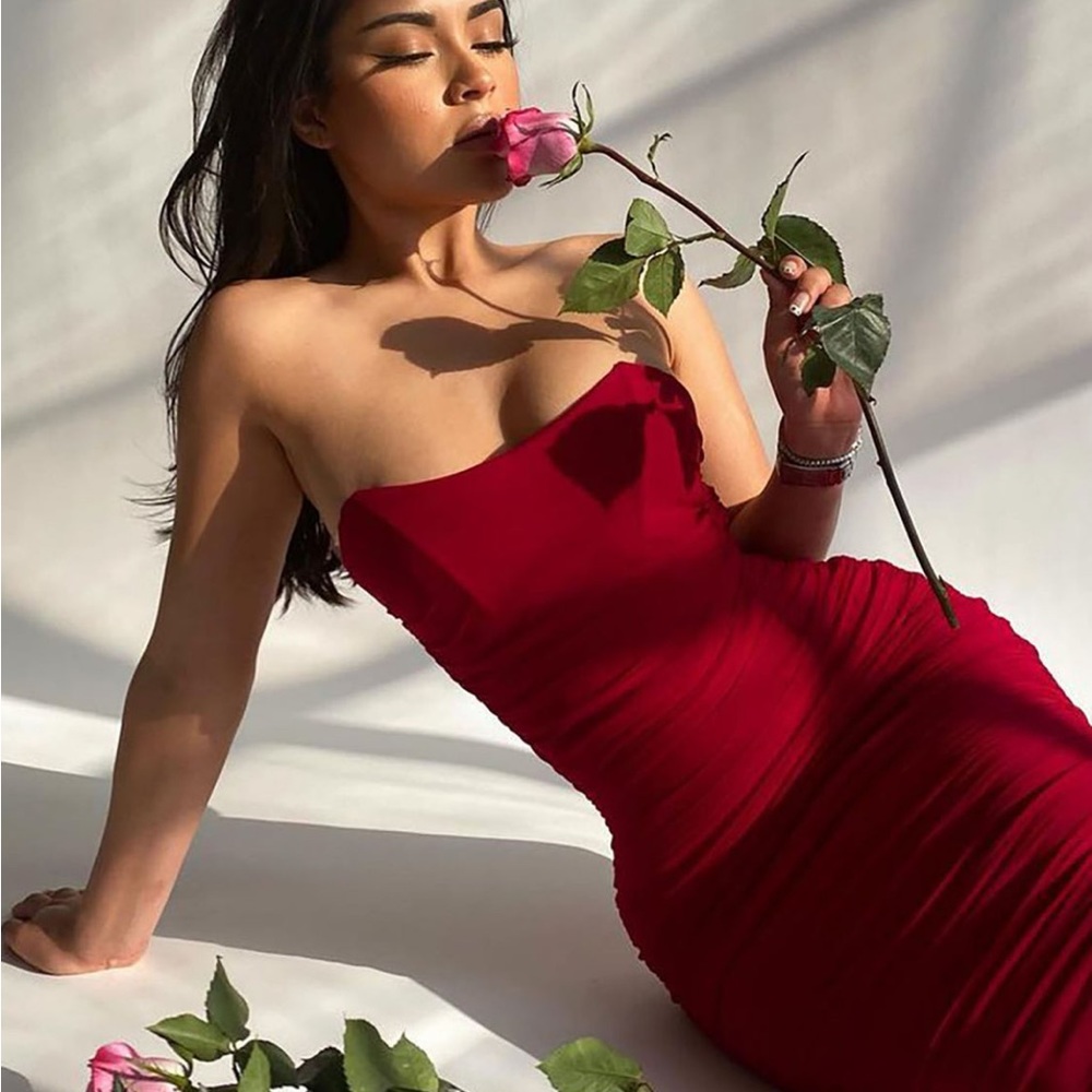 Ruched For Me Mesh Midi Dress - Burgundy